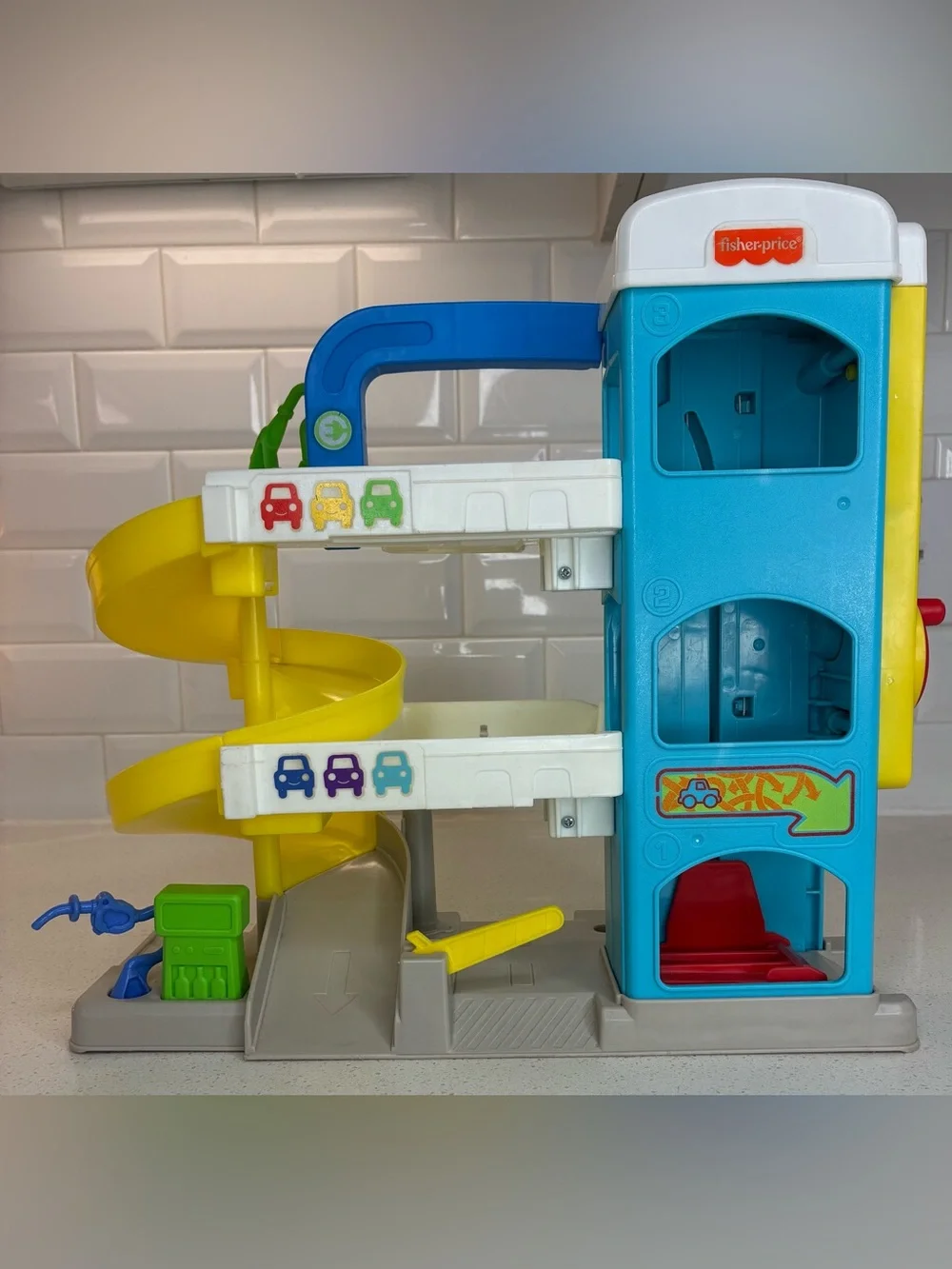 Fisher-Price Blue, Yellow and White Multi-Level Car Garage Playset